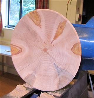 Finishing off this monkey puzzle dish rough turned at Tony's visit to us last year
